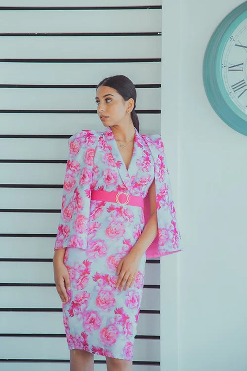 Kate Pastel Printed Formal Dress With Belt